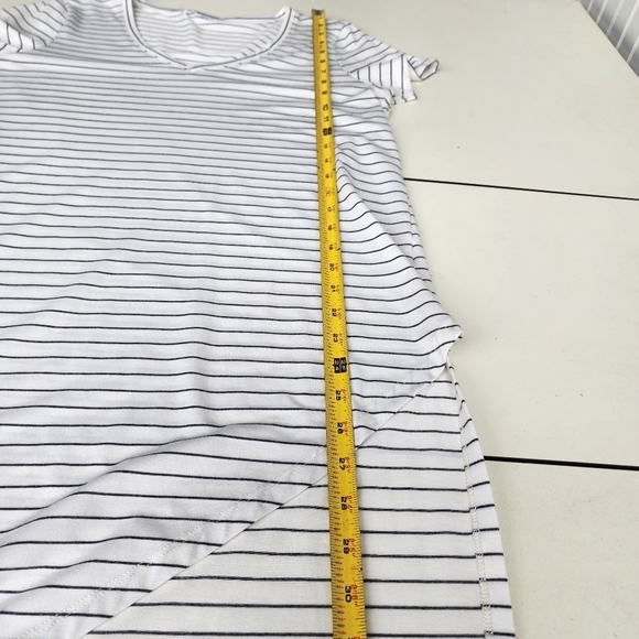 Another Love Womens Shirt Hi Low Dress Ctretch Short Sleeve White Black Stripe M - Picture 11 of 11